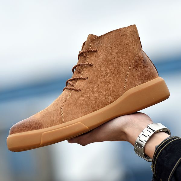 

fashion men leather men boots winter with fur warm snow boots 2019 work ankle shoes footwear rubber lace-up hx-028, Black