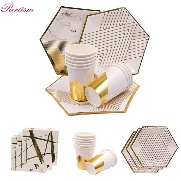 

1 компл. белое золото мрамор одноразовая посуда набор бумажная тарелка / чашка / салфетка украшение стола для свадьбы / день рождения партии