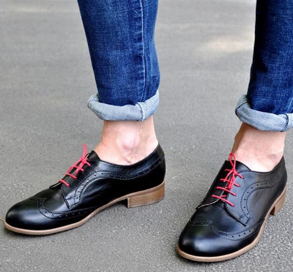 

brogue women shoes lace up platform oxford shoes spring autumn british style low heels black ladies zapatos mujer