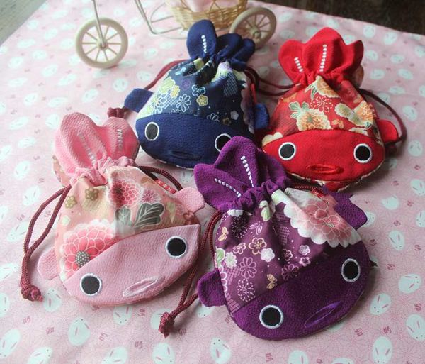 

new embroidered fish with tail large cloth gift bag creative christmas bag japan style cute coin purses pouch wedding party candy bag 1pcs