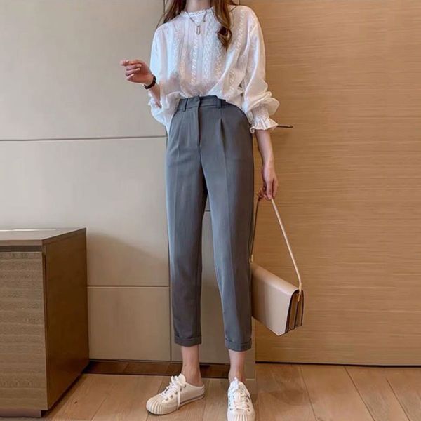 

women's pants & capris women harem female fashion high waist spring autumn trousers black suit office for lady work formal capri pant, Black;white