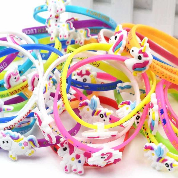 

new fashion unicorn sports silicone bracelet wristband kids girl birthday party wishes home jewelry gift ing, Red;brown