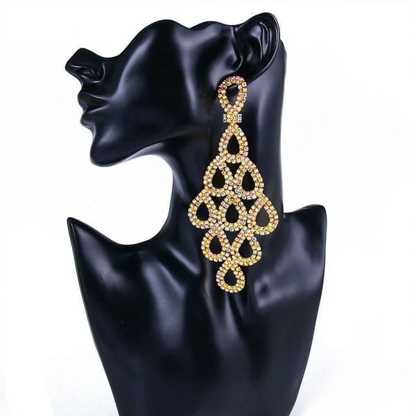 

shevalues ab rhinestone earrings for women long drop earrings female elegant earrings pendientes jewelry for banquet party, Golden