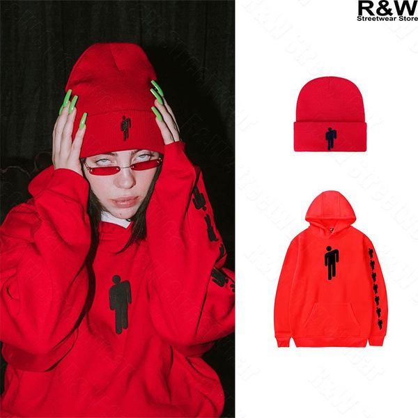 

billie eilish hoodies women men streetwear girl red clothes harajuku shirt beanies new sweatshirts hat bad guy, Black