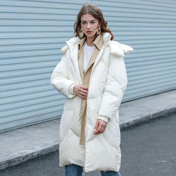 

fashion oversized hooded plus size thick warm fluffy down parkas female over the knee longer thick warm 90% duck down coat f692, Black