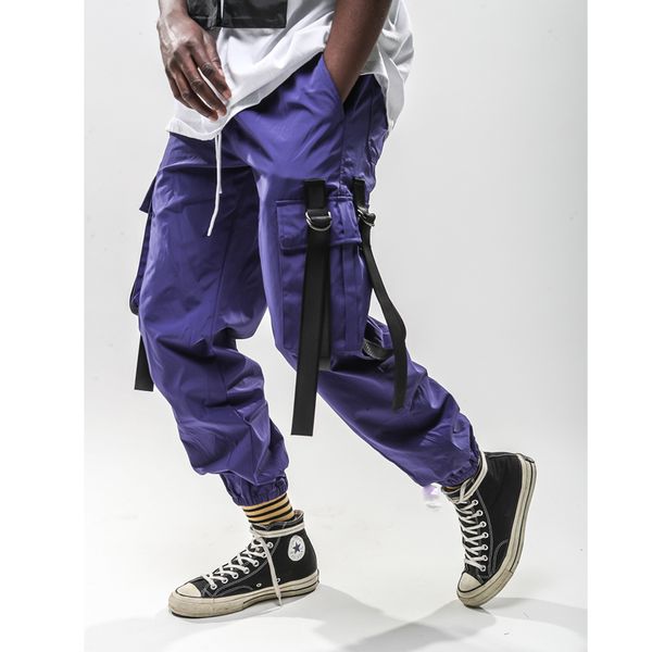 

2019 new loose long men cargo pants baggy trousers fashion fitted bottoms street wear hip hop cotton patchwork pockets pants, Black