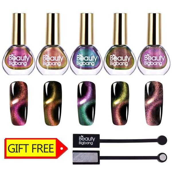 

beautybigbang 5 bottles 6ml 3d cat eye nail polish set holographic chameleon magnetic aurora series glitter varnish nail art set