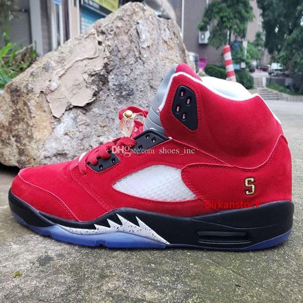 

новый 2019 высокое качество 5 университет красный на ногах металлический трофейный зал x 5 лед синий ретро баскетбольная обувь мужчины красн