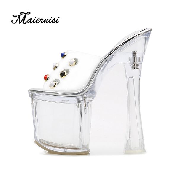 

maiernisi 18cm high heel sandals women platform 8cm transparent new party night club summer female big size shoes, Black
