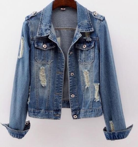 

spring autumn new women's clothing hole denim outerwear coats jacket short slim jackets long sleeve top, Black;brown