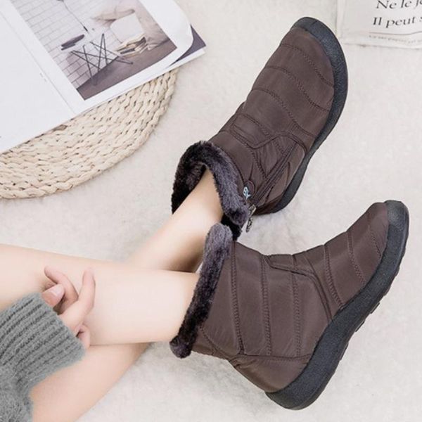 

women boots winter thick warm fur lined snow shoes ladies solid round toe zipper ankle boots female waterproof snow booties d25, Black