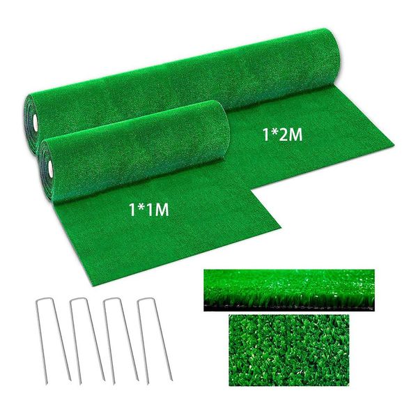

1x1m 1x2m artificial grass lawn synthetic drainage green grass simulation plants artificial turf set (turf + 4pcs steel rivet