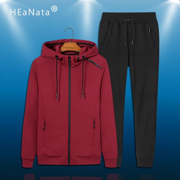 

men sport set quality sweatshirt + pants male tracksuit sporting sweat suits running mens 2 piecesurvetement sportswear, Black;blue