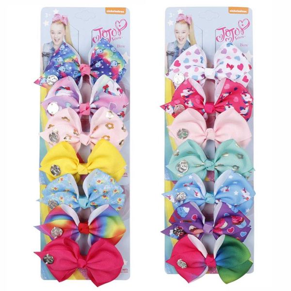 

7 pcs/set 3.5inch hair bows for girls jojo bows hair claw bowknot handmade clips kids hairgrips accessories, Slivery;white