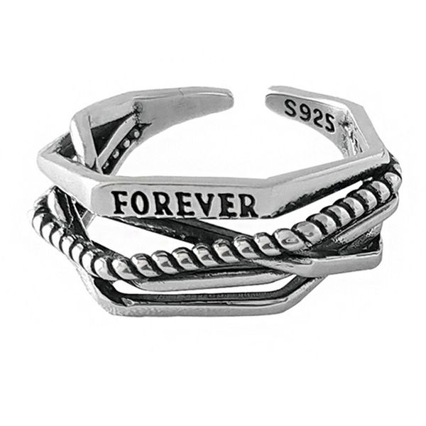 

retro vintage 925 sterling silver rings letter forever finger ring for women wedding jewelry bijoux femme jz533, Golden;silver