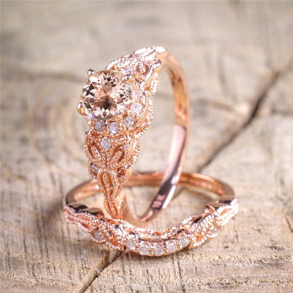 

new rose gold color shining zircon 2pcs ring sets for women girls gifts fashion crystal wedding engagement rings zn, Silver