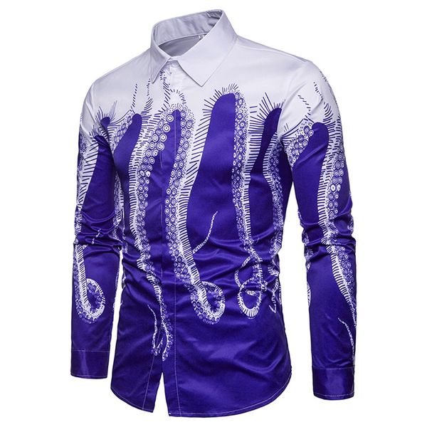 

2019 new fashion men's shirt 3d printed ocs shirt casual long sleeve slim fit button downblouse camisa masculina, White;black