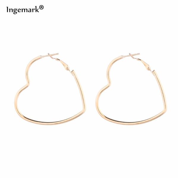 

fashion korean big hollow heart hoop earrings for women statement geometric earrings pendientes girls ear jewelry, Golden;silver
