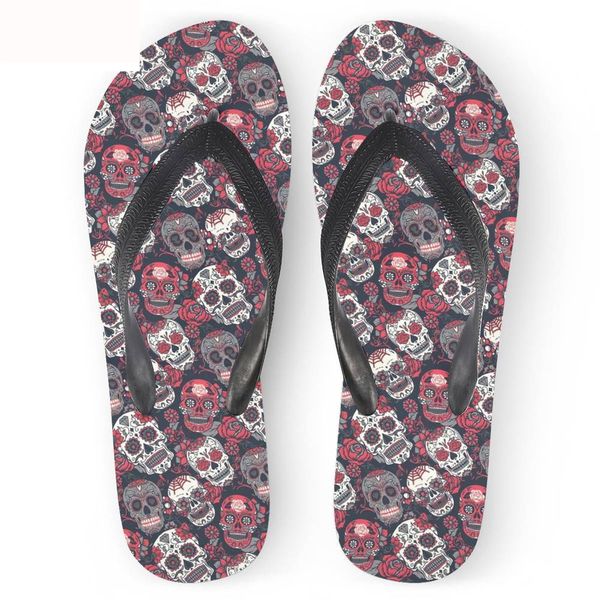 

customized women's flip flops 3d sugar skull girly skeleton floarl brand ladies beach water shoes slippers woman rubber sandals, Black