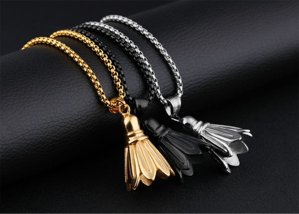 

trendy gym accessories jewelry fitness badminton fashion sport bodybuilding black gold color stainless steel pendants necklace, Silver