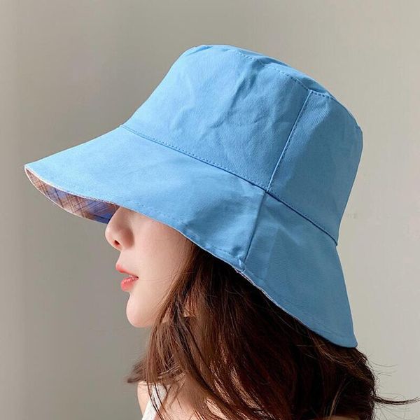 

bucket hat women men lattice pattern double sided fisherman cap couple street hip hop fishing hat mens panama sunhat black new, Blue;gray