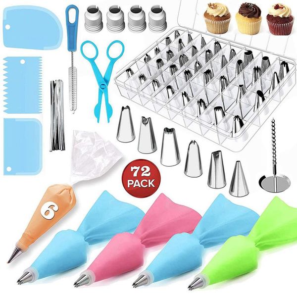 

72pcs cake decorating supplies sets with icing tips, pastry bags, icing smoother, piping nozzles coupler diy baking pastry tools