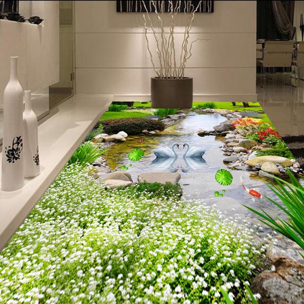 

self-adhesive] 3d swans in the water 634 floor wallpaper mural wall print decal wall murals