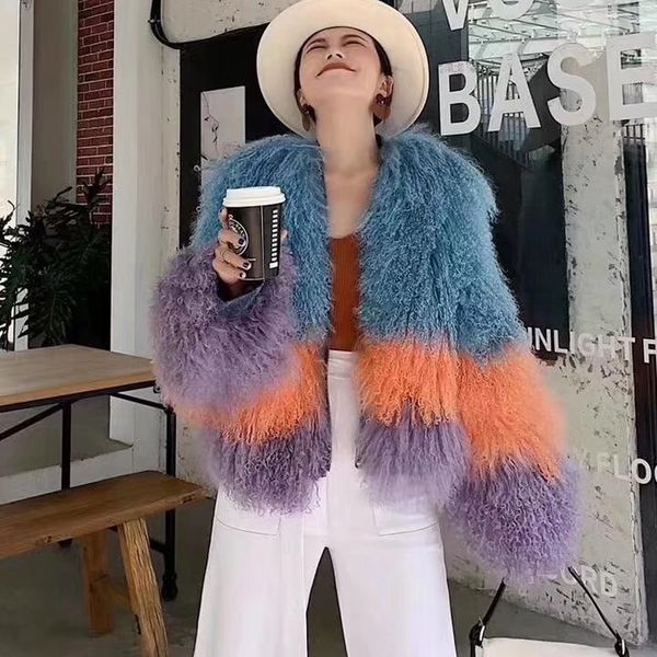 

sj1038 denmark design women fur jacket beautiful fashion lady's winter real sheep fur overcoats, Black