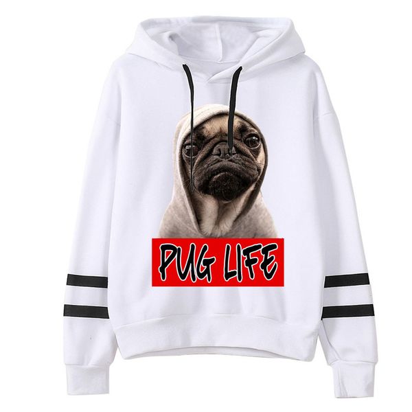 

women funy dog pug life print hoodies casual cute dogs printting sweatshirts harajuku female long sleeve hooded fashion women, Black