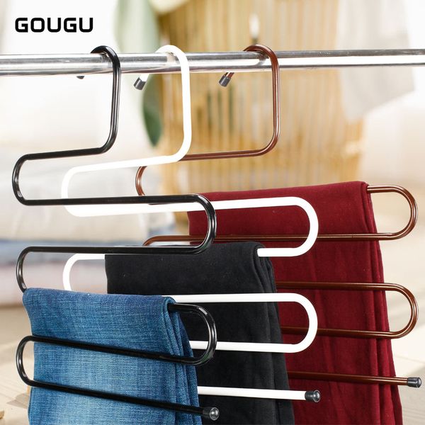 

gougu s shape multi-purpose hangers metal trousers hanger/rack multifunction pants closet belt holder rack s-type 5 layers savi