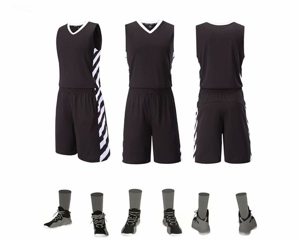 

solid breathable baketball uniform diy printing striped sleeveless jerseys basketball shirts shorts camiseta baloncesto boxing robes, Black;red