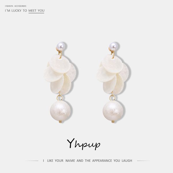 

yhpup fashion exquisite natural shell imitation pearls dangle earrings white temperament earrings for women party jewelry s925, Silver
