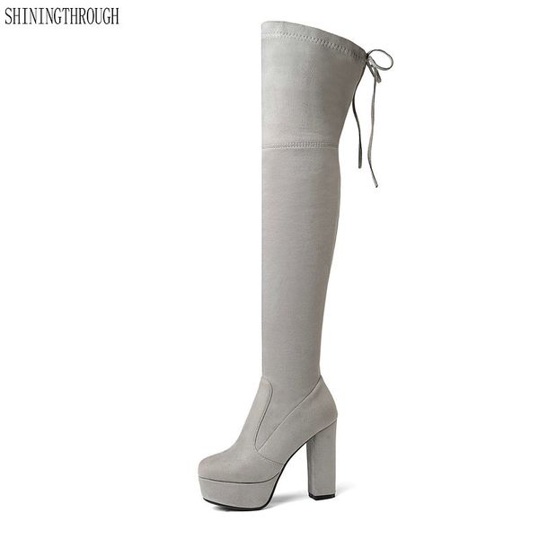 

2018 new women boots fashion over the knee boots square heel boot platform woman shoes black size 34-43