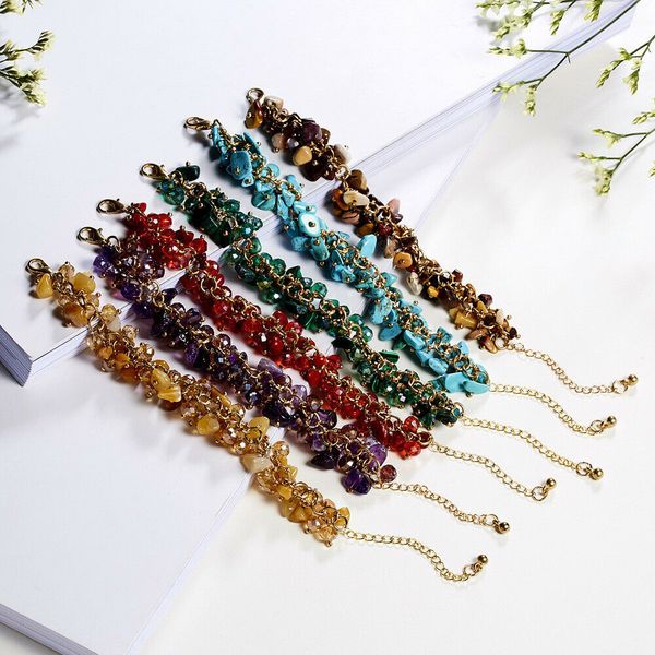 

1pc fashion women bohemian natural crystal broken stone bracelet women quartz bangle lucky jewelry gift, Black