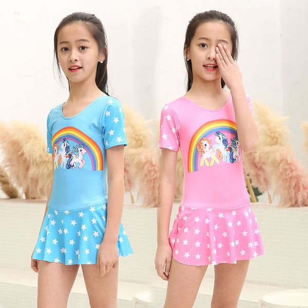 

children's body clothes female one-piece student conservative hipster middle and large children girl's skirt swimsuit girl's, Black
