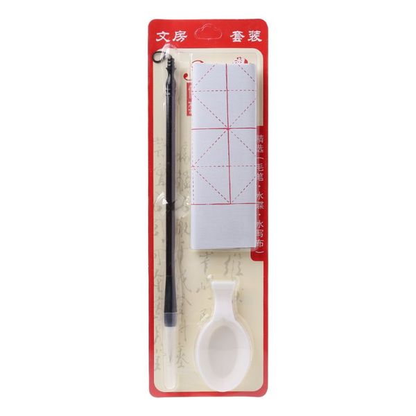 

3pcs/set reusable magic water writing cloth brush gridded fabric mat chinese calligraphy practice practicing no ink, Black;red