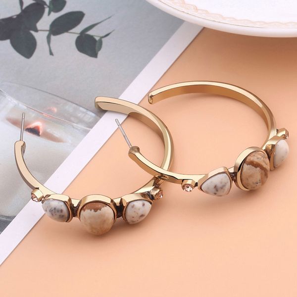 

boho women gold hoops earrings resin stone rhinestone bead inlaid stud earrings party fashion jewelry gift, Golden;silver