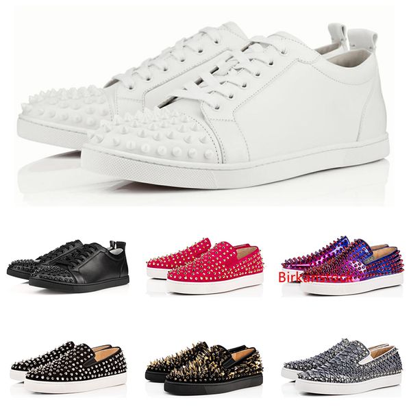

new arrival designer fashion luxury red bottom studded spikes flats shoes for men women black white party lovers casual sneakers