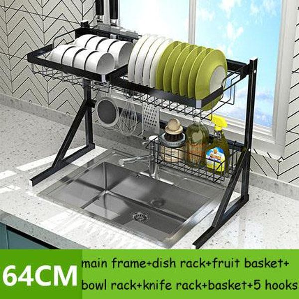 

New 64cm tainle teel drying bowl ink rack drain kitchen torage upplie 2 layer rack pool put di h rack cupboard