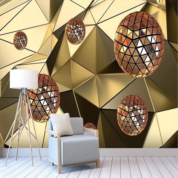 

custom large mural 3d wallpaper modern creative 3d expansion space golden yellow sphere wall tv wall decor deep 5d embossed