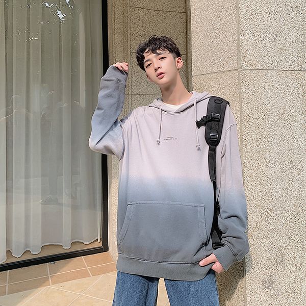 

men's sweatshirt 2019 autumn and winter new gradient color hooded couple casual sports shirt youth fashion men's clothing, Black