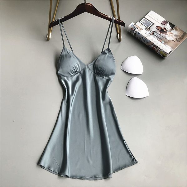 

sling nightdress female summer thin section solid color pijamas ice silk short-sleeved korean belt chest pad home clothes, Black;red