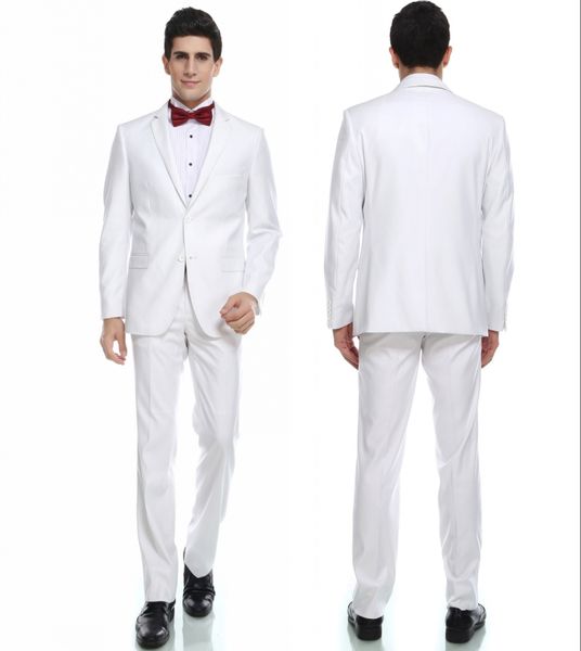 Ternos masculinos brancos de casamento, noivo, noivo, feito sob medida, slim fit, smoking formal, 2 peças, blazer de baile, melhor (jaqueta + calça)