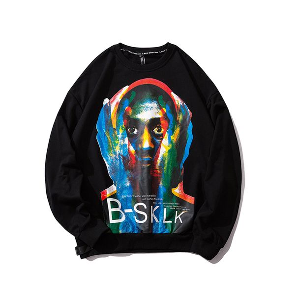 

male hip hop head print hoodies 2019 new autumn and winter loose original design round neck sweatshirt stranger thing hoodie, Black