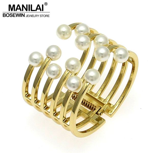 

manilai fashion women bracelets jonc charm accessories imitation pearl cuff bangles bracelets manchette statement jewelry gift, Black