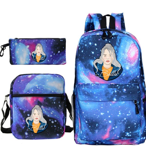 

boys girls billie eilish backpack 3pcs-set teens schoolbags students bookbag rucksack gift(backpack+shoulder bag+pen bag