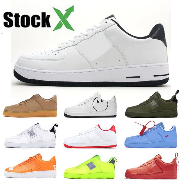 

2020 wholesale men forces one luxury designer classic flat shoes white black red royal blue women trainer sport sneakers, White;red