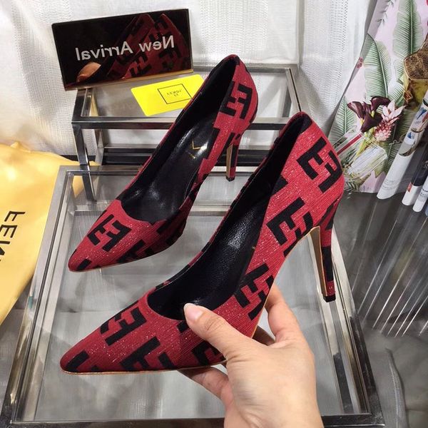 

new arrival women luxury designer dress shoes high heels brown red blue yellow leather party pumps lady fashion pointed toes wedding shoes, Black