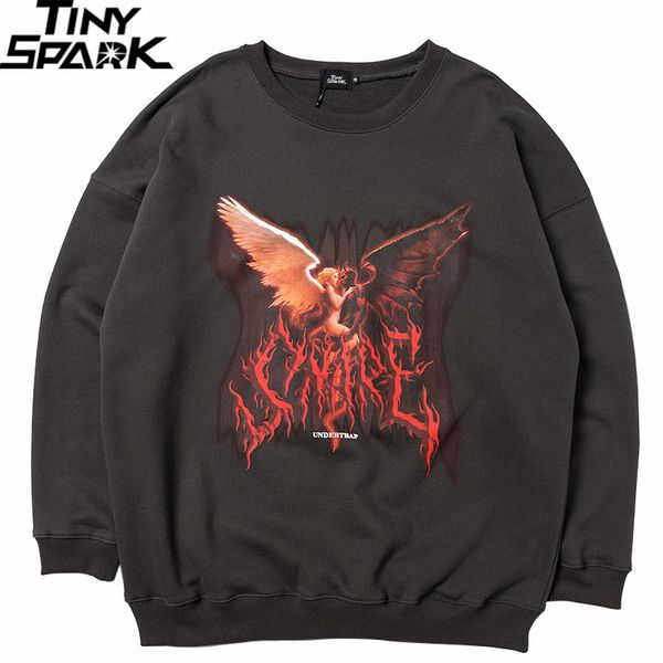 

2020 streewear angel devil пуловер толстовка мужская hip hop толстовка хлопок harajuku негабаритные пуловер hiphop сыпучие hipster, Black