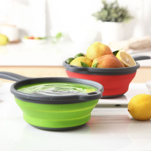 

foldable round with long handle plastic pp water scoop fruit vegetable collapsible washing basket multi kitchen accessories